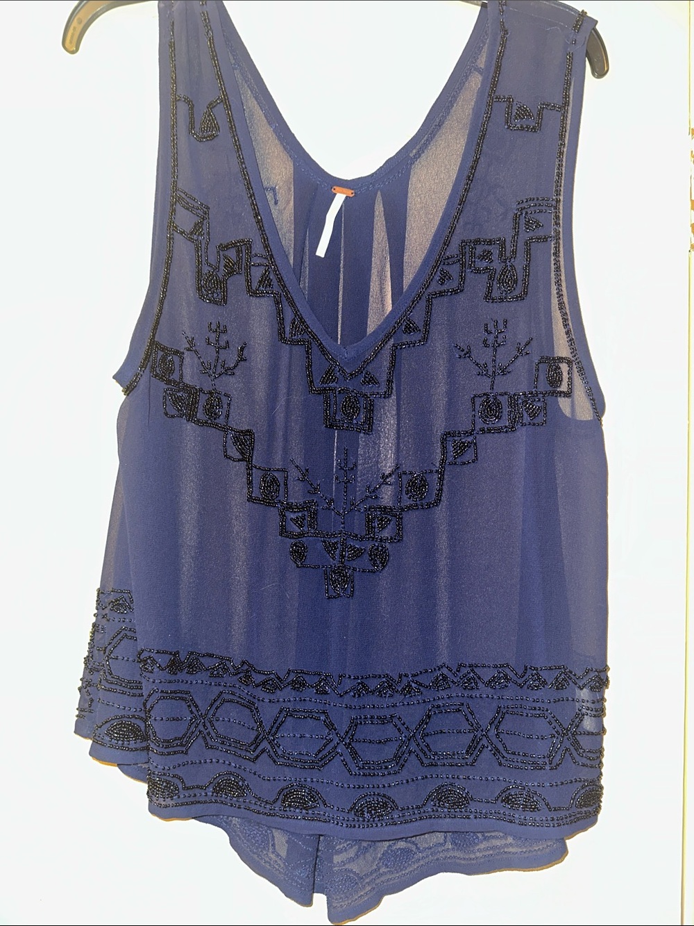 Free People Navy Sheer Tunic with Beaded Accents - Picture 2 of 11